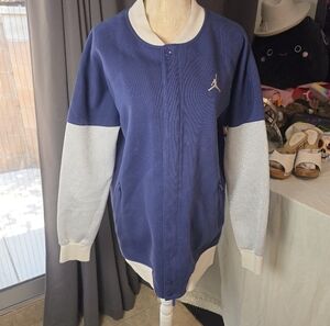 Jordan Jumpman‎ Varsity Jacket Mens Large Blue Cream Bomber Zip Up Mesh Sleeves